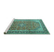 Sideview of Machine Washable Medallion Turquoise Traditional Area Rugs, wshtr1256turq