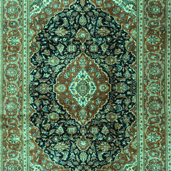 Machine Washable Medallion Turquoise Traditional Area Rugs, wshtr1257turq