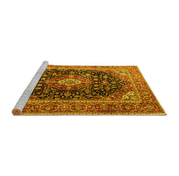 Sideview of Machine Washable Medallion Yellow Traditional Rug, wshtr1257yw