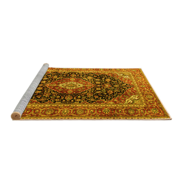 Sideview of Machine Washable Medallion Yellow Traditional Rug, wshtr1257yw