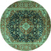 Round Medallion Turquoise Traditional Rug, tr1257turq