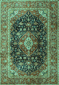 Medallion Turquoise Traditional Rug, tr1257turq