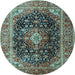 Round Medallion Light Blue Traditional Rug, tr1257lblu