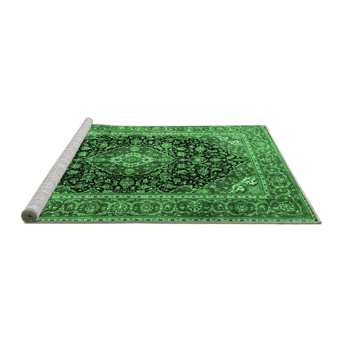 Sideview of Machine Washable Medallion Emerald Green Traditional Area Rugs, wshtr1257emgrn