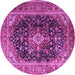 Round Machine Washable Medallion Purple Traditional Area Rugs, wshtr1257pur