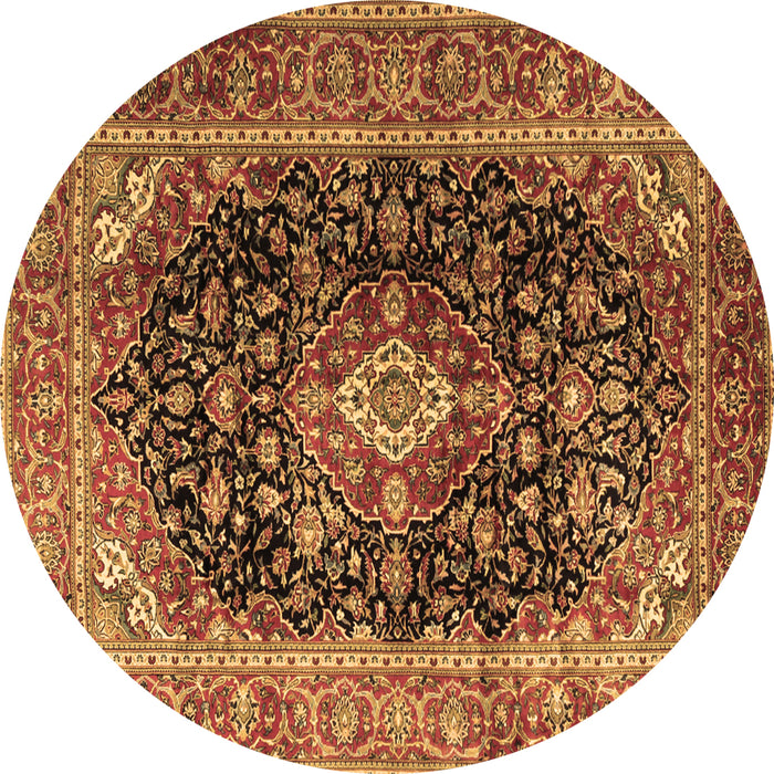 Round Machine Washable Medallion Brown Traditional Rug, wshtr1257brn