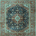 Square Medallion Light Blue Traditional Rug, tr1257lblu