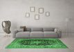 Machine Washable Medallion Emerald Green Traditional Area Rugs in a Living Room,, wshtr1257emgrn