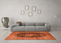 Machine Washable Medallion Orange Traditional Rug, wshtr1257org