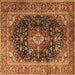 Square Machine Washable Medallion Brown Traditional Rug, wshtr1257brn