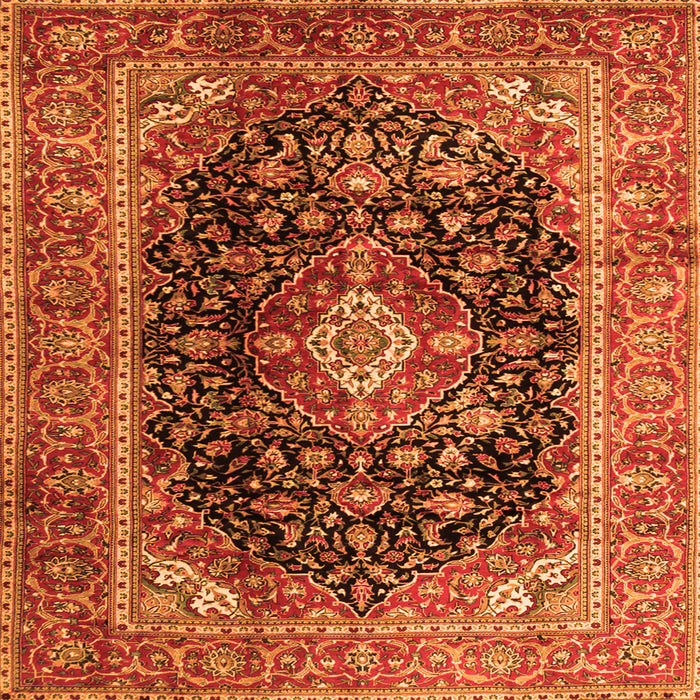 Round Machine Washable Medallion Orange Traditional Area Rugs, wshtr1257org