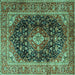 Square Medallion Turquoise Traditional Rug, tr1257turq