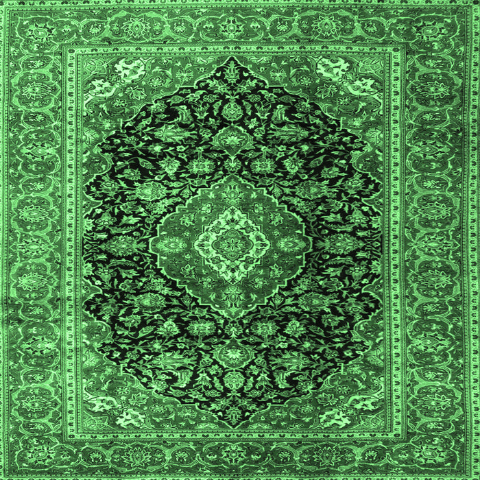 Square Machine Washable Medallion Emerald Green Traditional Area Rugs, wshtr1257emgrn