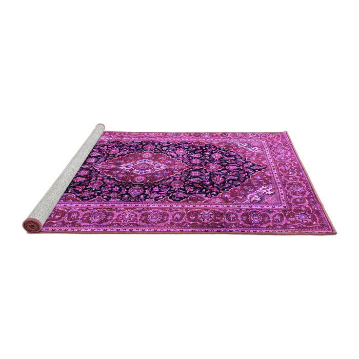 Sideview of Machine Washable Medallion Purple Traditional Area Rugs, wshtr1257pur