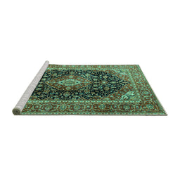 Sideview of Machine Washable Medallion Turquoise Traditional Area Rugs, wshtr1257turq