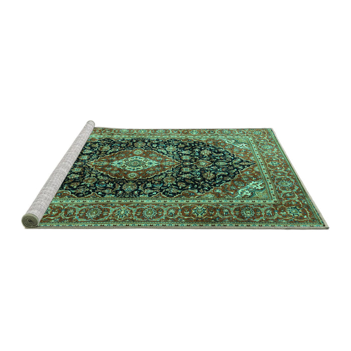 Sideview of Machine Washable Medallion Turquoise Traditional Area Rugs, wshtr1257turq