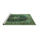 Sideview of Machine Washable Medallion Turquoise Traditional Area Rugs, wshtr1257turq