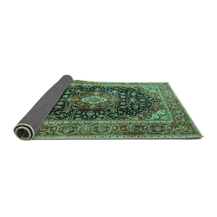 Sideview of Medallion Turquoise Traditional Rug, tr1257turq