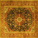 Square Machine Washable Medallion Yellow Traditional Rug, wshtr1257yw