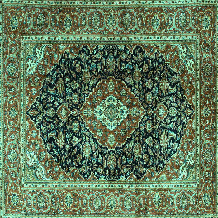 Square Machine Washable Medallion Turquoise Traditional Area Rugs, wshtr1257turq