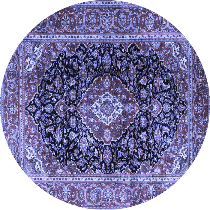 Round Machine Washable Medallion Blue Traditional Rug, wshtr1257blu