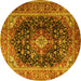 Round Machine Washable Medallion Yellow Traditional Rug, wshtr1257yw