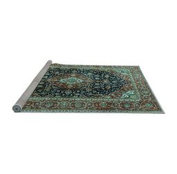 Sideview of Machine Washable Medallion Light Blue Traditional Rug, wshtr1257lblu