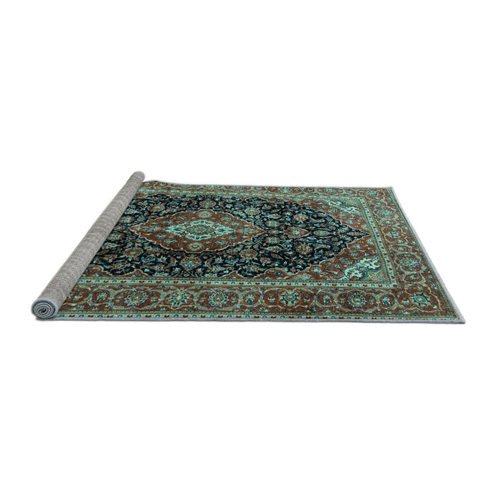 Sideview of Machine Washable Medallion Light Blue Traditional Rug, wshtr1257lblu