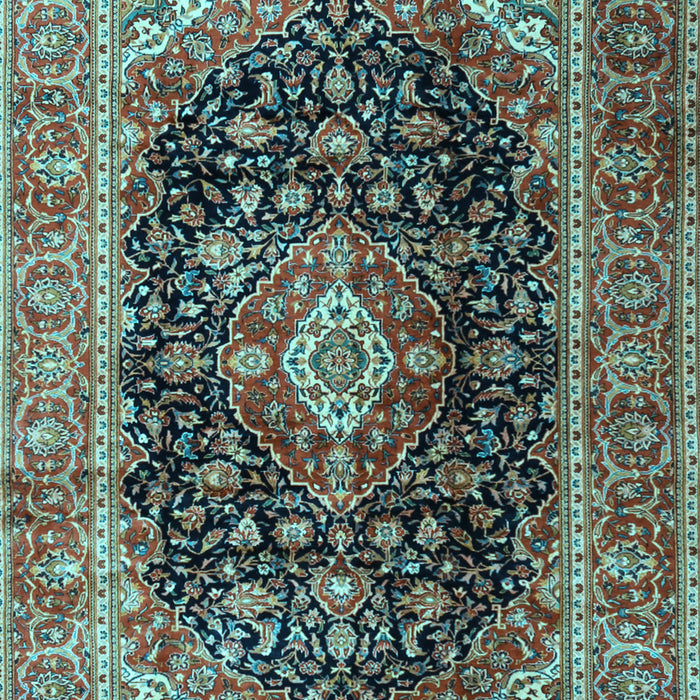 Machine Washable Medallion Light Blue Traditional Rug, wshtr1257lblu