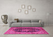 Machine Washable Medallion Pink Traditional Rug in a Living Room, wshtr1257pnk