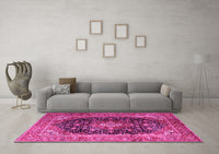 Machine Washable Medallion Pink Traditional Rug, wshtr1257pnk