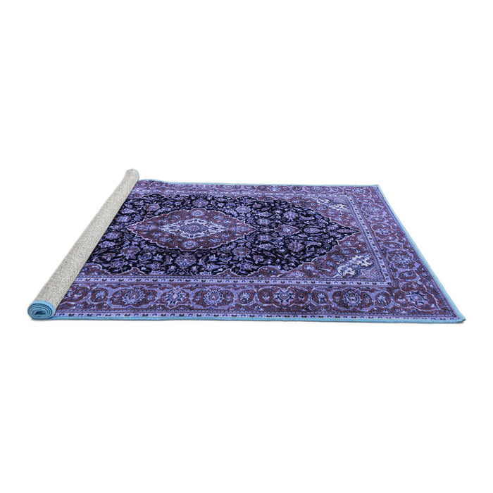 Sideview of Machine Washable Medallion Blue Traditional Rug, wshtr1257blu