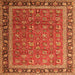 Round Machine Washable Persian Orange Traditional Area Rugs, wshtr1258org