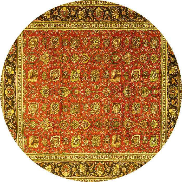 Round Machine Washable Persian Yellow Traditional Rug, wshtr1258yw