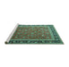 Sideview of Machine Washable Persian Turquoise Traditional Area Rugs, wshtr1258turq