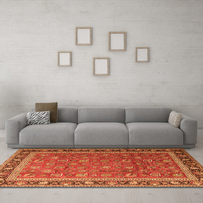 Machine Washable Persian Orange Traditional Area Rugs in a Living Room, wshtr1258org