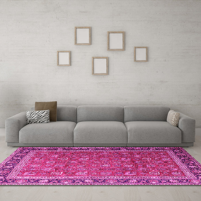 Machine Washable Persian Pink Traditional Rug in a Living Room, wshtr1258pnk