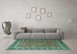 Machine Washable Persian Turquoise Traditional Area Rugs in a Living Room,, wshtr1258turq