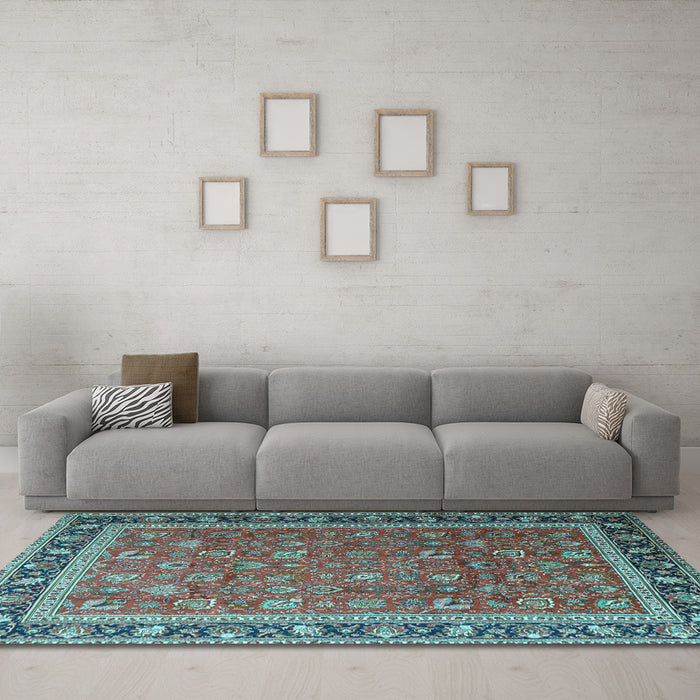 Machine Washable Persian Light Blue Traditional Rug in a Living Room, wshtr1258lblu