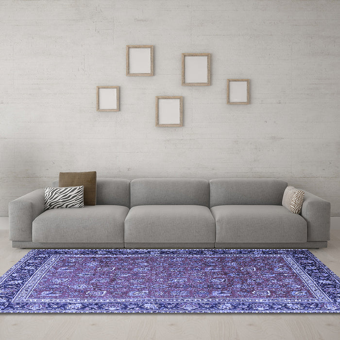 Machine Washable Persian Blue Traditional Rug in a Living Room, wshtr1258blu