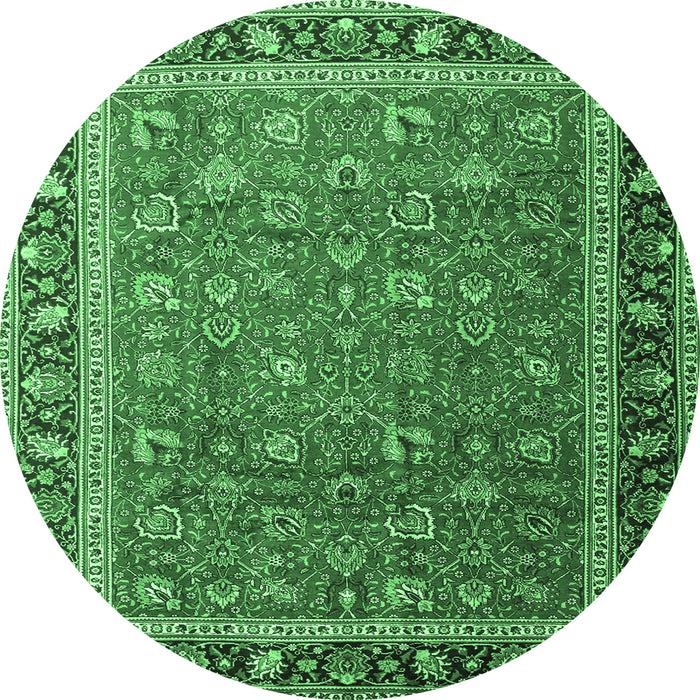 Round Persian Emerald Green Traditional Rug, tr1258emgrn