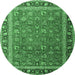 Round Persian Emerald Green Traditional Rug, tr1258emgrn