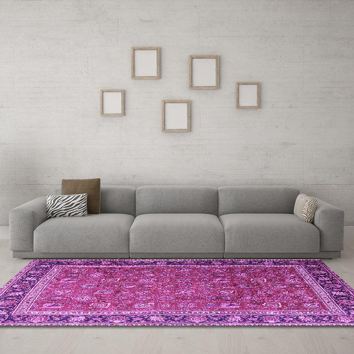 Machine Washable Persian Purple Traditional Area Rugs in a Living Room, wshtr1258pur