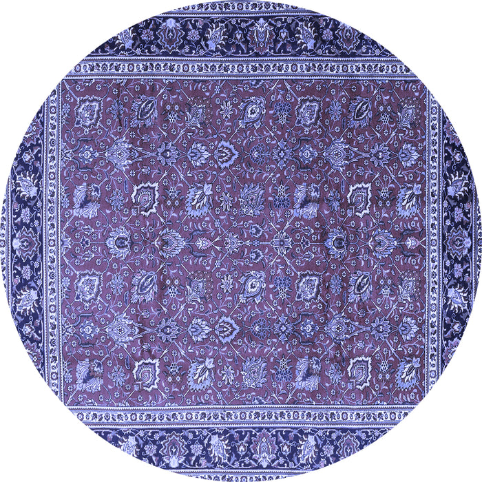 Round Machine Washable Persian Blue Traditional Rug, wshtr1258blu