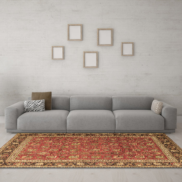 Machine Washable Persian Brown Traditional Rug in a Living Room,, wshtr1258brn