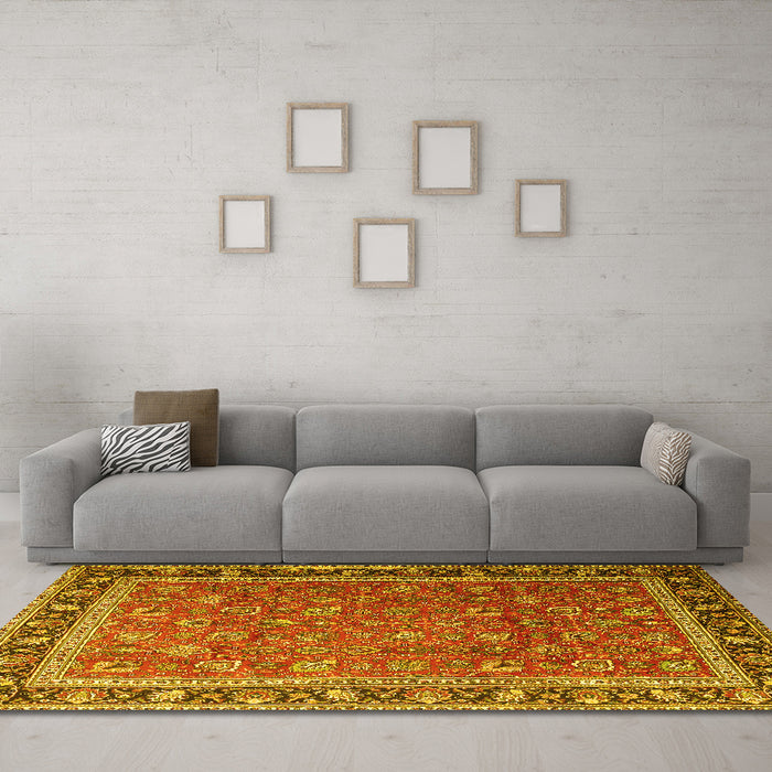 Machine Washable Persian Yellow Traditional Rug in a Living Room, wshtr1258yw