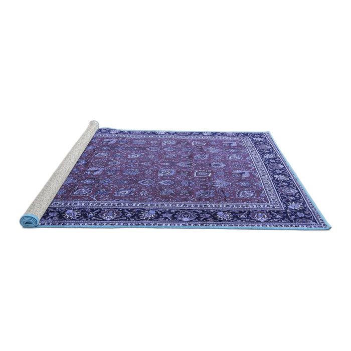Sideview of Machine Washable Persian Blue Traditional Rug, wshtr1258blu
