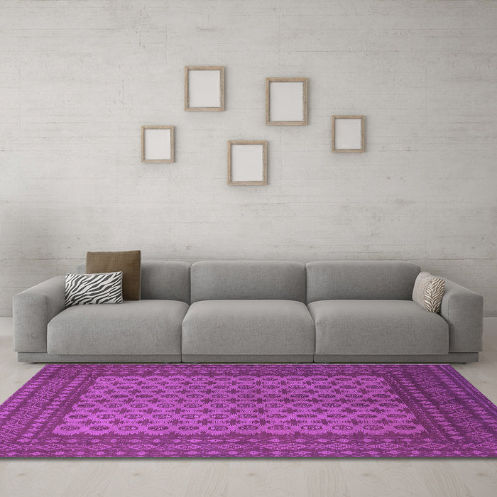Machine Washable Persian Purple Traditional Area Rugs in a Living Room, wshtr1259pur