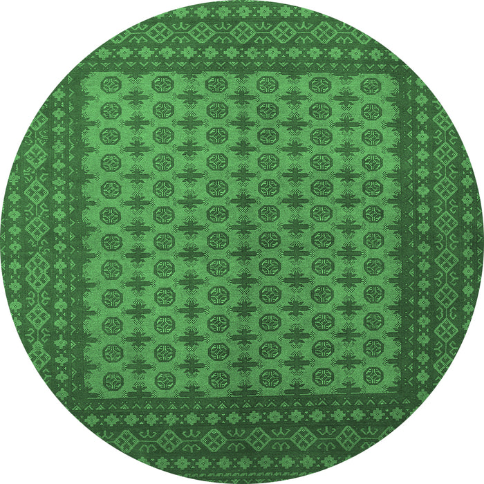 Round Persian Emerald Green Traditional Rug, tr1259emgrn