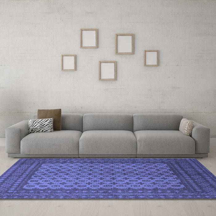 Machine Washable Persian Blue Traditional Rug in a Living Room, wshtr1259blu